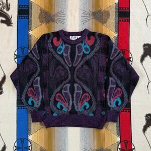 Vintage 90s Men’s Abstract Colorful Pullover Knit Sweater Size Large Grandpa